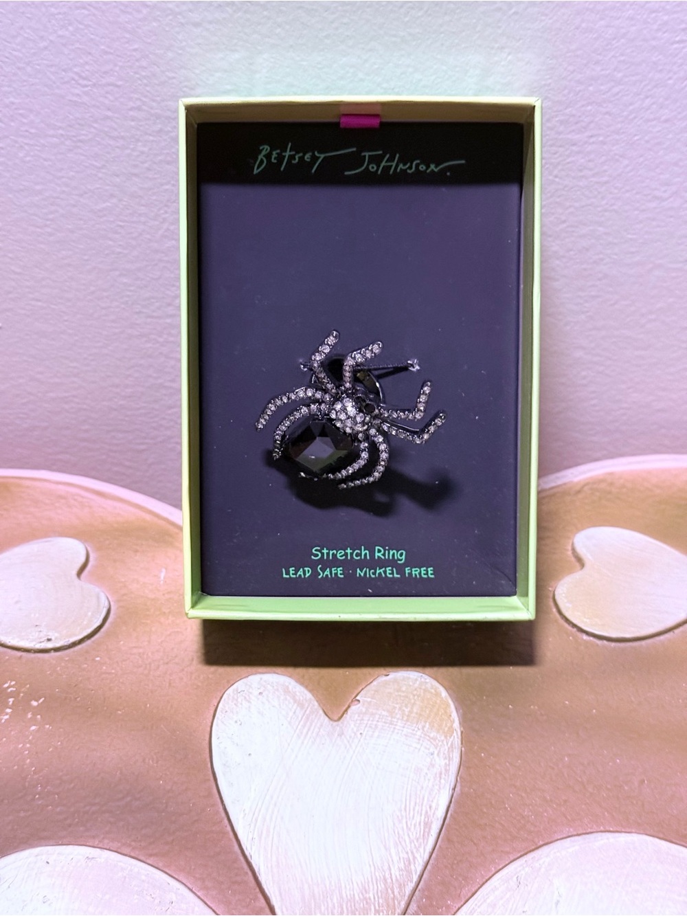 Betsey Johnson Glass Stones Spider Stretch Ring